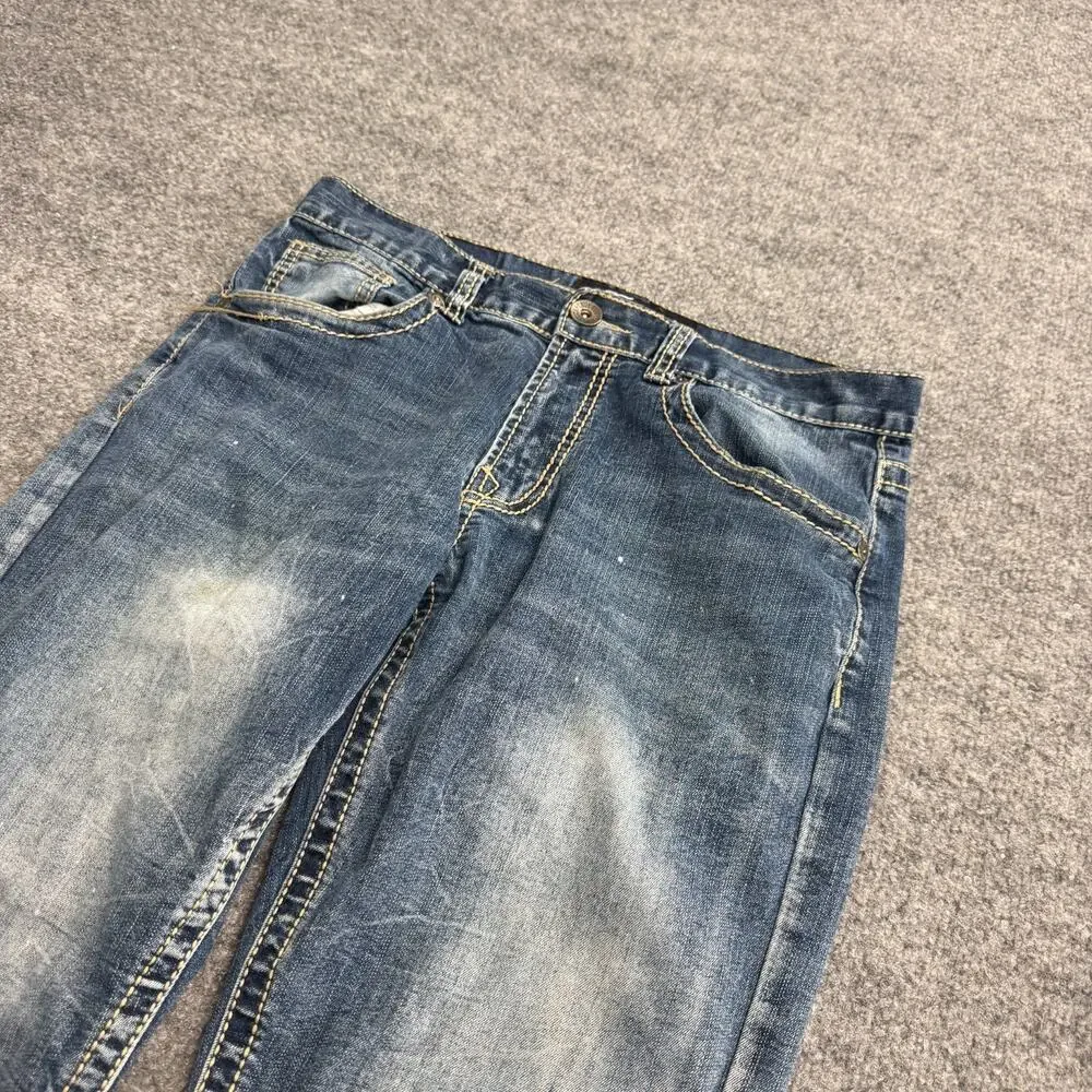True Luck Jeans Men's 32x30 Medium Wash Straight Leg Distressed Denim Y2K